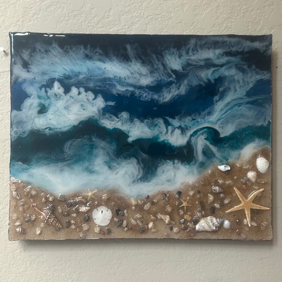 Handmade Ocean Resin Art on Canvas. NWOT - Picture 1 of 5